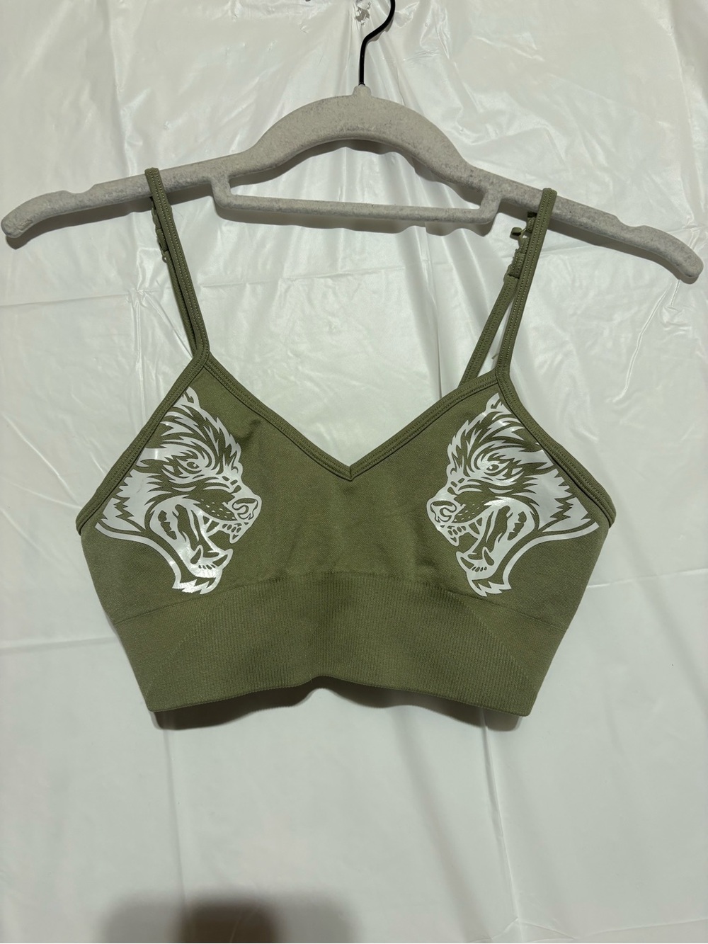 Darc Sport Olive Green V-Neck Wolf Graphic Bralette